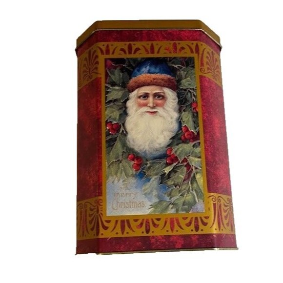 Vntg Santa Christmas Cookie Candy Decor Tin Treasured Memories 8" H x 5.5" W - Picture 2 of 4
